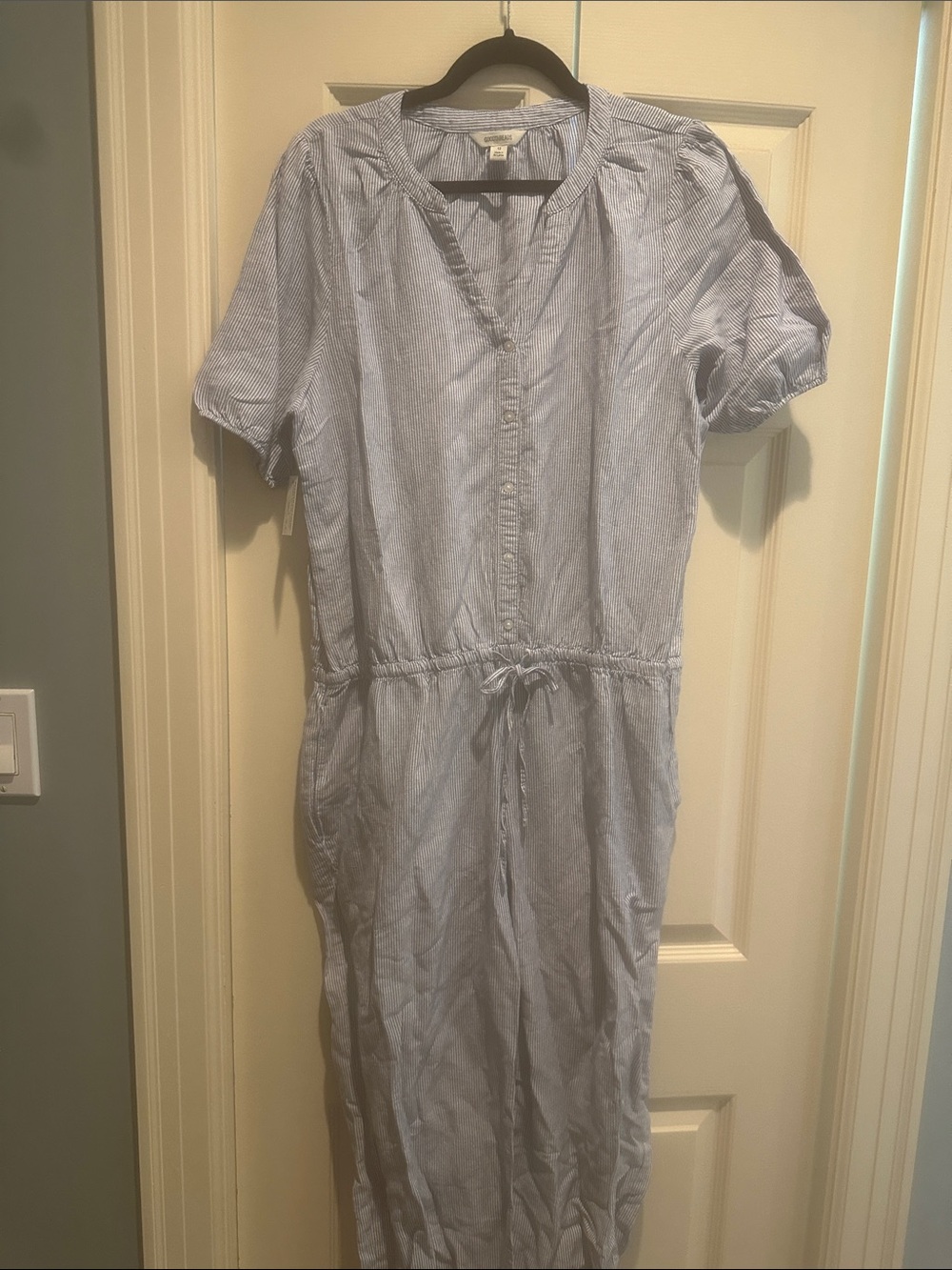 Goodthreads Light Blue Pinstripe Drawstring jumpsuit